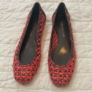 ❤️ Vintage Coldwater creek woven pink brown ballet flats with leather foot bed